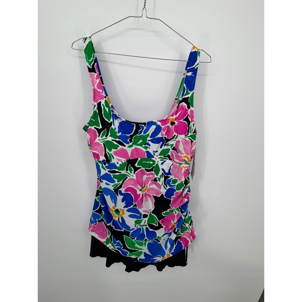 Maxine of Hollywood Womens Swimdress Tummy Control Floral Multicolor 14 NWT
